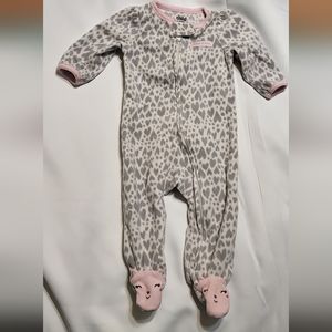 Child of Mine Carter's Baby Girl Gray Heart Print Footie Onesie Size 3-6M GUC